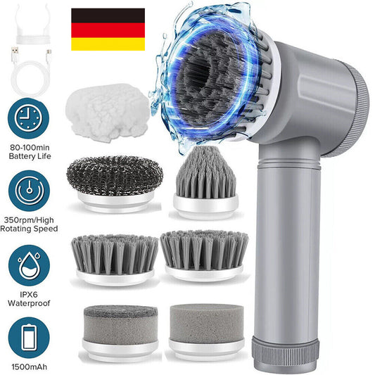 Brosse de nettoyage électrique multifonction Merlandi - vue d'ensemble avec accessoires